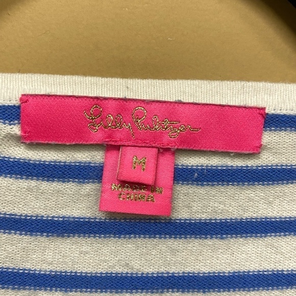 Lilly Pulitzer Ruffled Striped Ruth Sweater Size Medium White Blue Pullover Top - Picture 3 of 6